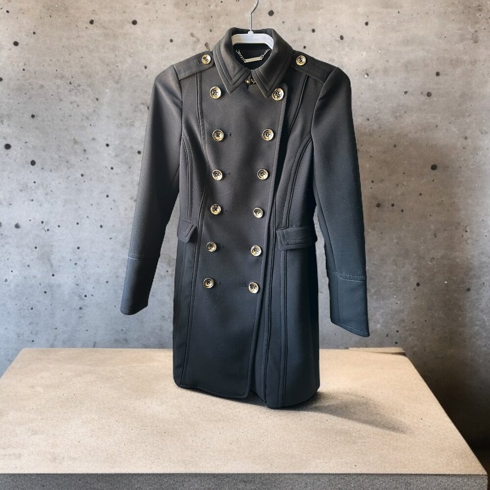 White House Black Market Womens Trench Coat Black with Gold Tone Buttons Size XS